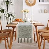 Stfery Tischläufer Abwaschbar Herbst, Tischläufer Grün Waschbar 33x200CM Voller Abstrakter Blumenmuster Polyester Tischdeko Wohnzimmer Küche
