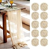 Käsetuch-Tischläufer, 10er-Pack, 90 x 400 cm, Beige, Käsetuch-Tischläufer, Gaze-Tischläufer für Boho, Hochzeit, Brautparty, Geburtstagsfeier, Kuchen, Tischdekoration, Tischläufer, Beige