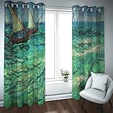 PARREN Marineblaue Verdunkelungsvorhänge für Wohnzimmer Seesegelboot Bedruckte Fenstervorhänge für Schlafzimmer Wärmeisolierter Vorhang 2 Stück Van Gogh 140x180cm