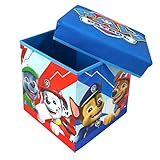 Superdiver Faltbare Aufbewahrungsbox mit Deckel, Offizielle Lizenz - Kinderhocker mit Aufbewahrungsfach - Spielzeug-Organisator für Jungen und Mädchen - Größe 31x31x31 cm (Paw Patrol)