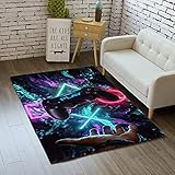 Teppich Schlafzimmer Modern Gamer 3D Controller Teenager Kind Junge Wohnzimmer Teppich rutschfeste Graffiti Spielkonsole Dekoration Carpets Schwarz Lila Rosa Flanell Teppiche (Farbe 2,120x160 cm)