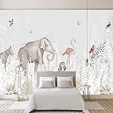 Fototapete 3D Effekt Handgemalte 3D Karikatur Elefant Giraffe Fototapete Vlies Kinderwandbild Wohnzimmer Schlafzimmer Tapete 450(W) X300(H) Cm