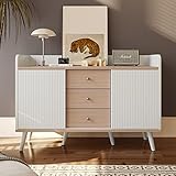 Moimhear Sideboard mit DREI Schubladen, Exquisite Maserung. Sideboard für Schlafzimmer und Wohnzimmer, Moderne Holzfarbe-Sideboard mit Stauraumregalen. H80/L117,5/T40 cm (weiß)