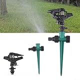 THAUMIFY Gartensprinkler, 360 Grad robuster Rasensprenger Auto-Bewässerungssystem-Set mit Metallspieß für Garten, Hof, Außenbereich, Sprühdurchmesser bis zu 26 ~ 12,5 m