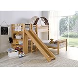 Relita Etagenbett BENI L mit Rutsche, Buche massiv,natur lackiert, mit Tunnel und Tasche Burg