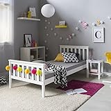 Homestyle4u 1416, Holzbett 90x200 cm Weiß, Bett mit Lattenrost, Kiefer Massivholz