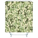 Whoiy Vorhang Dusche Grün, Badvorhang Anti-Schimmel 180X200cm Polyester Duschvorhänge Camouflage Muster für Outdoor Hotel