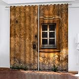 WIRMEC Vorhänge Blickdicht Verdunkelungsvorhang Gardinen Mit Ösen H 160 X B 140 cm 2Er Set 3D Retro Gelbes Haus Druck Schlafzimmer Wohnzimmer Fensterdekoration Schallschutz Vorhang