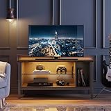 Bestier TV-Ständer für Fernseher 112 cm Gaming Entertainment Center mit LED Licht Moderne TV Medienkonsole mit Aufbewahrungs und Glasregalen