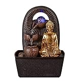 Zen'Light - Zimmerbrunnen Buddha Bhava - Zen-Dekor, Ideal für Meditation & Entspannung - Tischbrunnen mit geschlossenem Kreislauf - Farbwechselnde LED-Beleuchtung, Wasser fließt auf 3 Ebenen - H26cm