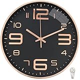 Outpicker Wanduhr Ohne Tickgeräusche 30cm Modern Quartz Lautlos Wanduhr Schleichende Sekunde, für Wohnzimmer Kinderzimmer Küche Outdoor (Schwarzes Roségold-3D)