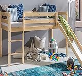 Homeline Natur Kinderbett Hochbett mit rutsche Leiter Hochbett Spielbett Kiefer Massiv