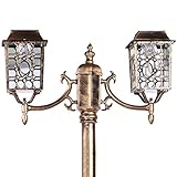 2-köpfige viktorianische Retro-LED-Solar-Gartenwegleuchte für den Außenbereich, wasserdichte Rasen-Hochmast-Straßenlaterne, rostfreies Aluminium-Metall, Villa, Teich, Landschaft, Säule, Laternenpfahl