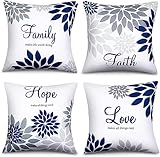 ZHILING 4er Set Kissenbezug 45x45cm Marine-Stil Familie Glaube Hoffnung Liebe Worte Kissenbezüge dekorative Kissenbezüge für Schlafsofa Dekoration quadratisch Kissenhülle 18x18 Zoll