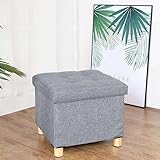 CROMMA Leinen Fußhocker, Faltbar Polsterhocker Haushalt Schuhbank Aufbewahrungsbox Sofahocker Geeignet für Wohnzimmer Schlafzimmer Balkon-38x38x33cm-Grau