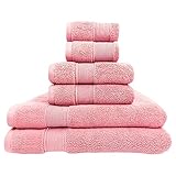 Set mit 6 Badetüchern. Weiche und Saugfähige Handtücher aus 100 % Baumwolle für Bad, Dusche, Badewanne, Waschbecken. 2 Duschtücher (42 x 70 cm), 2 Handtücher (73 x 32 cm), 2 Waschlappen (35 x 35 cm).