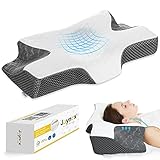 Joynox Orthopädisches Kopfkissen, Memory Foam Kissen, Ergonomisches Kissen, Schlafkissen, Nackenhörnchen, kopfkissen Nackenschmerzen, Nackenstützkissen für Seitenschläfer, 64 x (12,5/10,5) x 36 cm