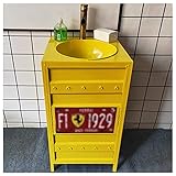 Bathroom Wash Basin with Base Cabinet, Badmöbel set mit Waschbecken Freistehend Badezimmerunterschrank, Basin for Interior Decoration of Restaurant Bar 18,1 x 18,1 x 33,4 Zoll,Gelb,Without mirror