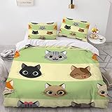 NISMIA Bettwäsche 155x220 Sommer Die Katze Bettbezüge mit Reißverschluss Weich Mikrofaser Bettbezug 3D Cartoon Haustier Niedlich Bettwäsche Set mit 2 Kissenbezüge 80×80 Teenager Junge Mädchen