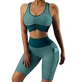 Trainingsanzug Damen Set Yoga Yoga-Outfits für Frauen, 2-teiliges Set, Trainingsanzug, nahtlos, kurzärmlig, bauchfreies Oberteil, Workout-Leggings, Sportbekleidung Yoga Anzug Damen Set Langarm