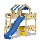 Wickey Etagenbett Crazy Circus Kinderbett Hochbett mit Rutsche, Dach und Lattenboden, Blaue Plane + Blaue Rutsche, 90x200 cm