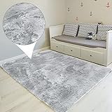 Amazinggirl Hochflor Teppich wohnzimmerteppich Langflor 160 x 230 cm - Teppiche für Wohnzimmer flauschig Shaggy Schlafzimmer Bettvorleger Outdoor Carpet Grau – Weiß