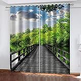 REPWEY Vorhänge Blickdicht Gardinen Mit Ösen Thermovorhang Verdunkelungsvorhang Für Kinderzimmer Wohnzimmer Fensterdekoration 3D Blick Auf Den Waldsee Muster Ösenschal 220X214cm (BxH) 2Er Set