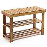 Edaygo Schuhregal Schuhablage Sitzbank 3 Ebenen Bambus 70 x 28 x 45 cm, Bambus mit schutzlackierter Oberfläche, einfache Montage