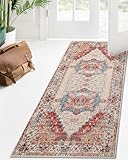 Comeet Läufer Teppich für Schlafzimmer, 6,1 x 1,8 m, weicher Memory-Schaum, Flurläufer, rutschfest, für Küche, Badezimmer, lang, Vintage-Akzent, für Eingangsbereich, Wäsche, Schlafzimmer, Orange/Blau