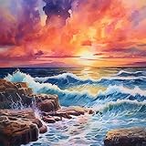 DIY Malen nach Zahlen Abenddämmerung Strand Meer diy malen nach zahlen erwachsene Mit Pinsel und Acrylfarbe Erwachsenenfarbe nach Zahlen Wohnaccessoires Zubehör30x30cm(Kein Rahmen)