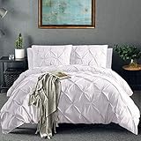 CoutureBridal Weiß Bettwäsche 200x220cm Luxus Pintuck Plisseefalten Mikrofaser Wendebettwäsche Set Uni Doppelbett Bettbezug mit Reißverschluss und 2 Kissenbezug 80x80cm