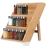 uyoyous Gewürzregal Schublade Gewürz Organizer Holz mit 3 Ablagefächen, Gewürzeinsatz Stehend Spice Rack Bambus Küchenregal Gewürzständer Schrank Ordnungssystem für Küche 38cm*30cm