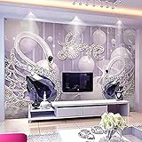 DEKii Größe Fototapete Romantisch Lila 3D Schwan Juwelen Liebe Selbstklebende Tapete TV Sofa Hintergrund 3D Tapete Kleister Dekoration Wandbilder Die Wand