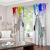 AOKLEY Gardinen Graffiti & Zebra Schlafzimmer Wohnzimmer Verdunkelungsvorhang Digitaldruck 3D Blickdicht Vorhänge Kinderzimmer Mit Ösen Größe:140cm(B) x160cm(H)