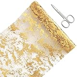 Tischläufer Gold, 28cm x 15m Tischband mit Beschicht in Glänzend Golden, Polyester Tischdeko Tischläufer Tischdecke für Hochzeit Party oder Festival Neujahr Ostern,Weihnachten
