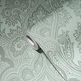 Livingwalls My Home My Spa Barock Vliestapete Eukalyptus Grün 387081 Tapete Ornament Glitzer 10,05x0,53m Made in Germany, Eukalyptus, Grün, Silber