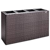 Casaria® Blumenkasten 4 Innentöpfe Polyrattan Herausnehmbar Wasserablauf Outdoor Rechteckig Pflanzkasten Blumentopf Hochbeet Pflanzkübel Braun