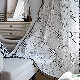 Marmor Muster Baumwolle Leinen Fenster Vorhänge mit Quaste Boho Bauernhaus Stil Raum Verdunkelungsstange Taschenvorhangplatte Compatible with Schlafzimmer Wohnzimmer, 1 Pc ( Weiß, 59 'x 79') ,Dekorati