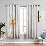 SPADEACES Gardinen Wohnzimmer Schlafzimmer 3D Druck Weiße Seesternschale Muster Blickdichter Vorhang Verdunkelungsvorhänge Ösenvorhang 2Er Set Fensterdekoration Vorhänge Blickdicht 150X166Cm (BxH)
