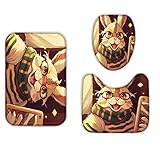 Badematte Set 3 Teilig 40x60 Kaninchen Badematten 3D rutschfest Waschbar Badvorleger WC Vorleger Deckelbezug U-Förmige Badteppich Badezimmer Tier Cartoon Kawaii Badezimmerdekoratio