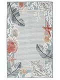 RugVista Beachlife, In & Outdoor Teppich, Kurzflor, Rechteckig, 140 x 200 cm, Außenteppich, UV-beständig, Wasserfest, Allergikerfreundlich, Für Balkon, Innenhof Garten & Terrasse, Türkis/Coral