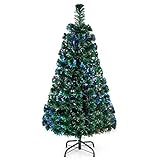 GYMAX 90/120/150/180 cm Künstlicher Weihnachtsbaum, Kunstbaum Christbaum mit Glasfaser-Farbwechsel, Deko Tannenbaum mit 85/125/170/220 Spitzen, inkl. Ständer (Grün 120 cm)