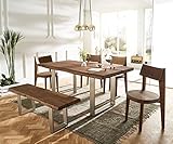 DELIFE Massivholztisch Live-Edge Akazie Braun 180x100 Platte 5,5 cm Gestell schmal Baumtisch