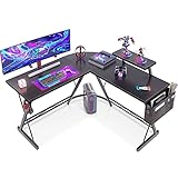 ODK L-förmiger Schreibtisch, Computertisch, Bürotisch mit runder Ecke, Gaming-Tisch mit Monitorablage, 127 x 127cm, Schwarz