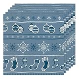 Schneeflocke Weihnachtssocken Grau Blau Stoffservietten 6er Set, Baumwollmischung waschbar und wiederverwendbar Tischservietten für Hotel, Restaurant, Hochzeiten, Partys, 50,8 x 50,8 cm