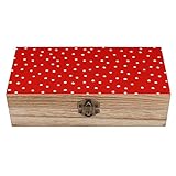 OTRAHCSD Quadratische Holzkiste, Rot und Weiß Polka Dots Holz Aufbewahrungsbox Dekorative Home Holzkiste für Sammlerstücke