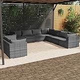Homgoday Gartenmöbel Set 9-TLG. Gartenlounge mit Kissen Gartensofa Sitzgruppe Balkonmöbel Lounge Sofa Sitzgarnitur Gartenset Sofagarnitur für Garten Terrasse Balkon Grau Poly Rattan