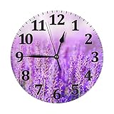 XVBCDFG Wanduhr, lila, Lavendel, geräuschlos, nicht tickend, 25,4 cm, runde Wanduhren, batteriebetrieben, dekorativ für Zuhause