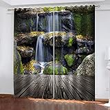 Hundnsney Verdunkelungsvorhang Ösen 2 Stück 260X280cm(HxB) Gardinen Mit Kälteschutz & Wärmeisolierend Wohnzimmer 3D Fels Fällt Bach Muster Thermovorhänge Für Modern Schlafzimmer Kinderzimmer