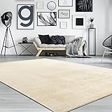 Paco Home Waschbarer Teppich Wohnzimmer Schlafzimmer Kurzflor rutschfest Flauschig Weich Moderne Einfarbige Muster, Grösse:80x150 cm, Farbe:Creme